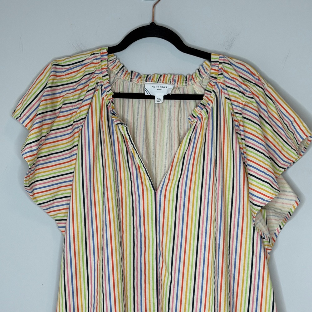 Pomander Place Multi Color Striped Flutter Sleeve Mini Dress XXL B1486 Rainbow - Picture 7 of 12